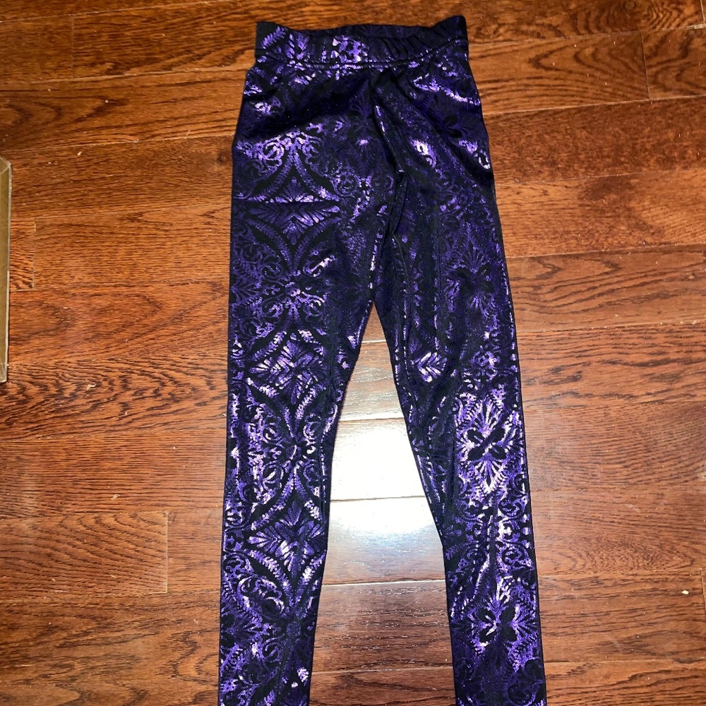Blackmilk geometric floral violet leggings shiny Burned Velvet size xxs